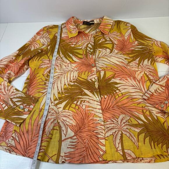 Tahari 100% Linen Yellow, Green, Cream Tropical Leaf Print Shirt Size XL X0479 - Picture 5 of 9